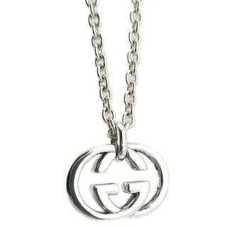 【GUCCI 古馳】925純銀-復古雙G吊飾50公分中版長度項鍊(展示品)