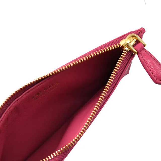 【PRADA 普拉達】經典LOGO小羊皮信用卡名片手拿包零錢包(芍藥粉)