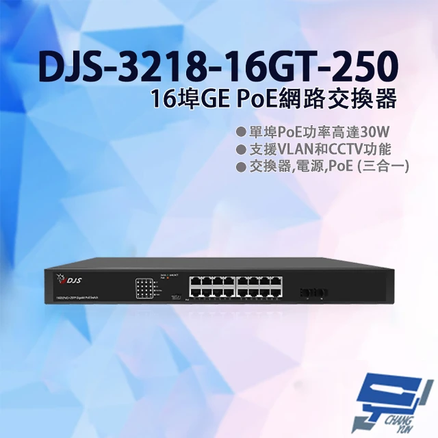 CHANG YUN 昌運 DJS-3218-16GT-250 16埠 10/100/1000Mbps GE PoE網路交換器 監控專用