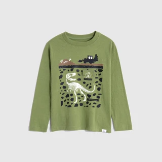 【GAP】男幼童裝 純棉3D立體長袖T恤-綠色(793889)