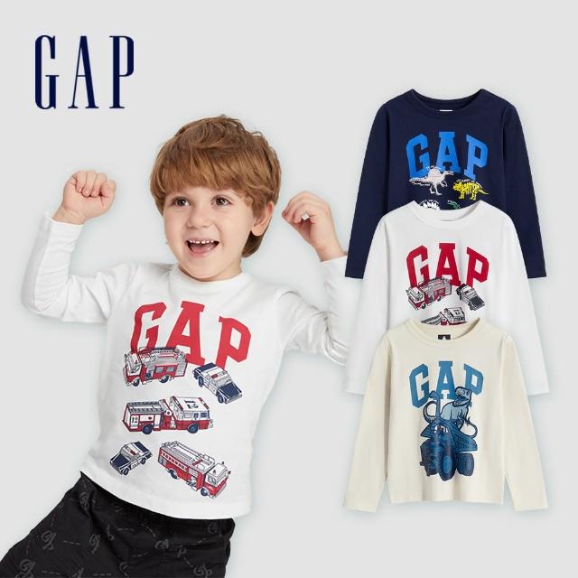 【GAP】男幼童裝 Logo印花圓領長袖T恤-多色可選(798952)