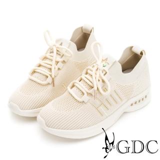 【GDC】-經典素色簡約飛織輕盈厚底綁帶休閒運動風步鞋-米色(326188-10)