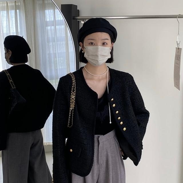 【巴黎精品】現貨+預購 毛呢外套休閒西裝(黑色粗花呢小香風女外套a1cz57)