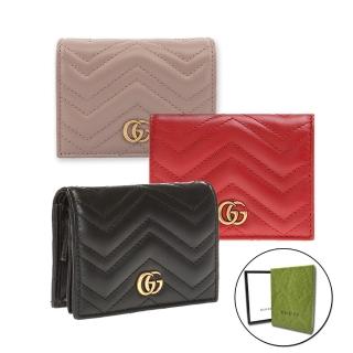 【GUCCI 古馳】466492 經典仿舊GG Marmont matelasse絎縫紋牛皮金屬雙G LOGO暗釦卡夾/零錢包短夾(顏色任選)