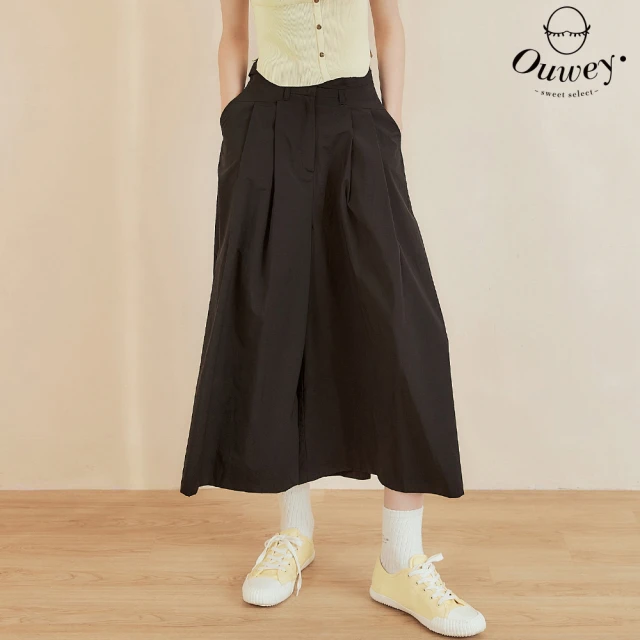 OUWEY 歐薇 壓摺雙口袋鬆緊鉛筆裙(黑色；XS-M；32