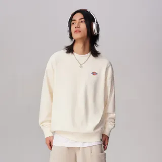 【Dickies】男款米白色純棉經典三色Logo刺繡徽章大學T｜DK011033C48