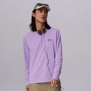 【Dickies】男款薔薇紫純棉經典三色Logo長袖T恤｜DK010983E61