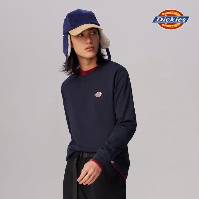 【Dickies】男款深海軍藍純棉經典三色Logo長袖T恤｜DK010983CG7
