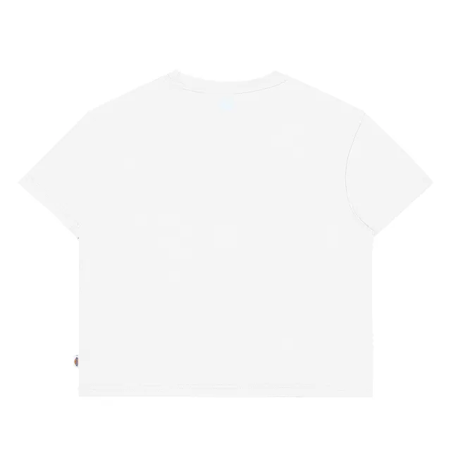 【Dickies】女款白色純棉短版Logo小織標短袖T恤｜DK011775WHX