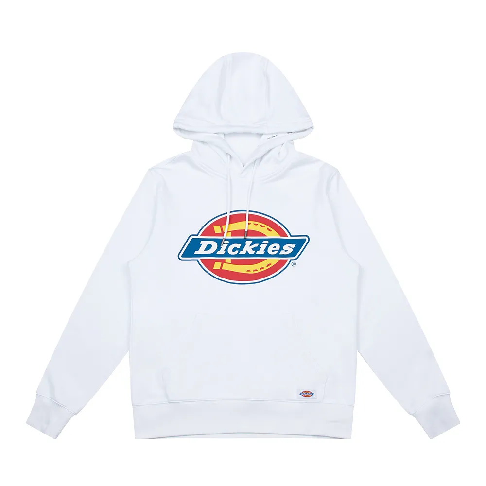 【Dickies】女款白色純棉Logo印花連帽大學T｜DK008809C4D