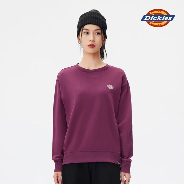 【Dickies】女款葡萄紫純棉經典三色Logo大學T｜DK011036C95