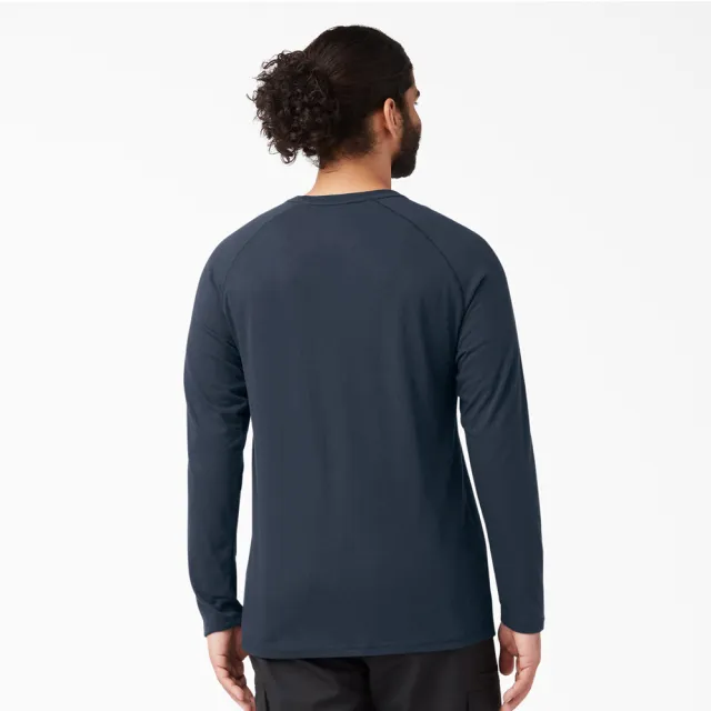 【Dickies】男款深海軍藍胸前口袋品牌Logo休閒舒適長袖T恤｜DK011770CG7
