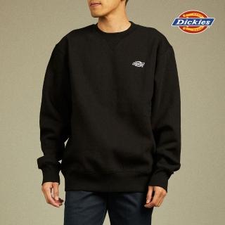 【Dickies】男款針織黑內抓絨胸前品牌刺繡Logo休閒大學T｜DK012292D23