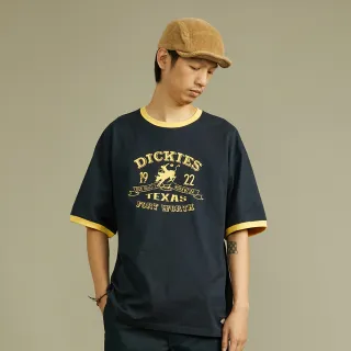 【Dickies】男女款深海軍藍純棉胸前圖案印花撞色短袖T恤｜DK012307CG7