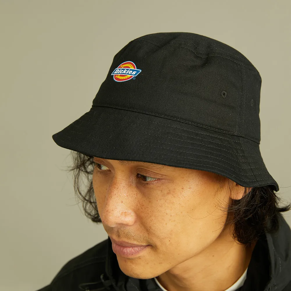 【Dickies】男女款黑色純棉經典三色Logo漁夫帽｜DK012240BLK(帽子)