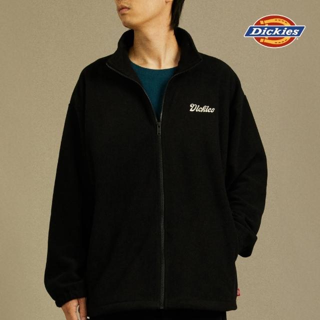 【Dickies】男款黑色抓絨胸前品牌刺繡Logo立領外套｜DK012570BLK