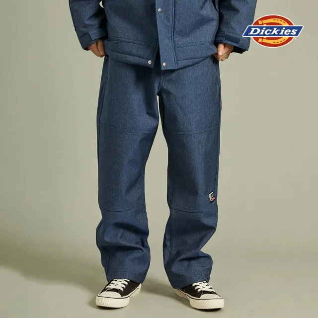 【Dickies】男款靛藍色抓絨可調節式褲腳休閒直筒長褲｜DK012281C74