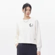 【Dickies】女款米白色純棉Dickies設計刺繡寬鬆落肩短版大學T｜DK011604C48