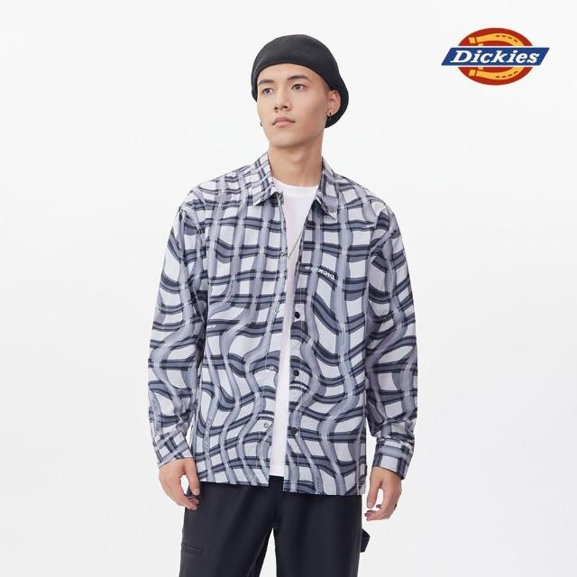 【Dickies】男款黑色曲線格紋工裝長袖襯衫｜DK011523F55