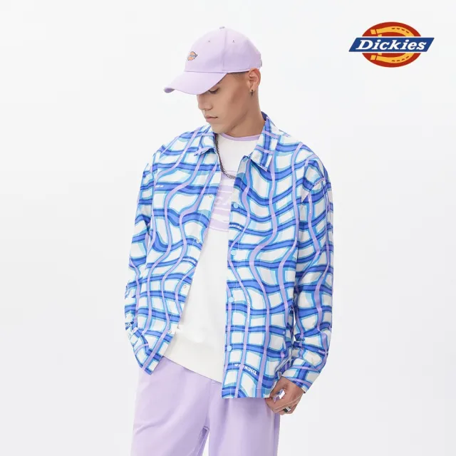 【Dickies】男款晴空藍曲線格紋工裝長袖襯衫｜DK011523F54