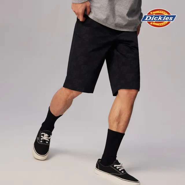 【Dickies】男款黑色斜紋滿版質感印花短褲｜DK011585BLK