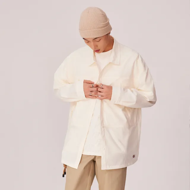 【Dickies】男款米白色輕量柔軟抗UV寬版長袖襯衫｜DK011526C48