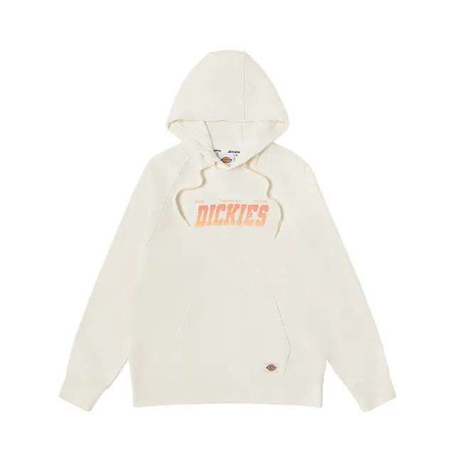 【Dickies】女款米白色純棉胸前Dickies漸層刺繡連帽大學T｜DK011612C48