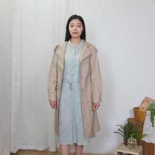【Hana Mokuba】花木馬日系女裝綁帶收腰排扣門襟連帽風衣外套(外套)