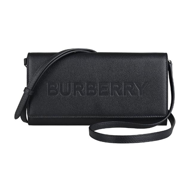 【BURBERRY 巴寶莉】BURBERRY HENLEY大壓印LOGO設計小牛皮10卡釦式斜背長夾(黑)