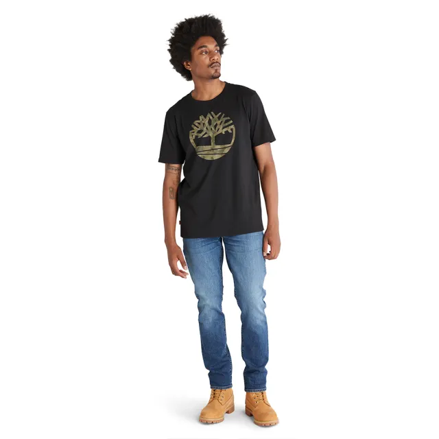 【Timberland】男款黑色有機棉迷彩樹型Logo短袖T恤(A6DVK001)