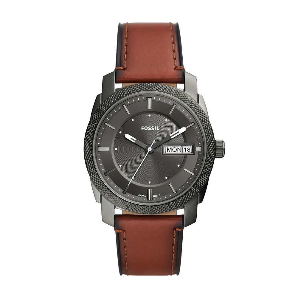 【FOSSIL 官方旗艦館】Machine 簡約日期顯示經典男錶 咖啡色真皮錶帶 指針手錶 42MM FS5900