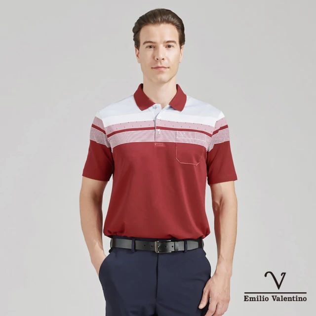 【Emilio Valentino 范倫鐵諾】男裝 吸濕速乾涼感彈性胸袋短袖POLO衫_紅/灰/白(21-4V8828)