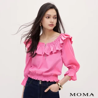 【MOMA】甜美荷葉一字領上衣(桃紅色)