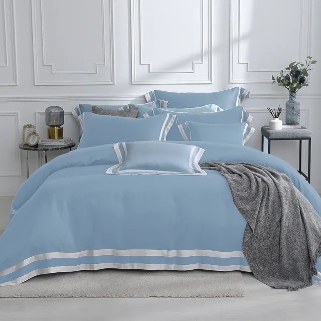 【LAMINA】雙人-優雅純色-蔚藍 300織萊賽爾天絲兩用被套床包組(雙人-多款任選)