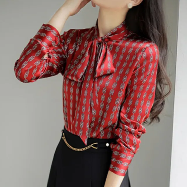 【LANNI 藍尼】★仿絲綢感領帶舒適上衣(休閒/女裝/長袖)