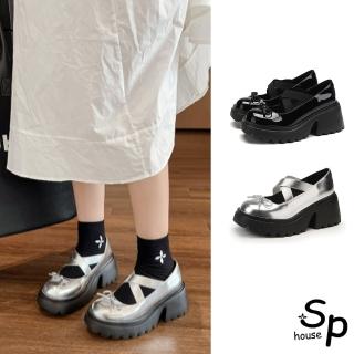 【Sp house】亮麗女孩蝴蝶結交叉扣圓頭厚底休閒鞋(2色可選)