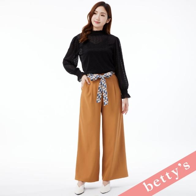 【betty’s 貝蒂思】腰鬆緊特色腰帶落地寬褲(駝色)