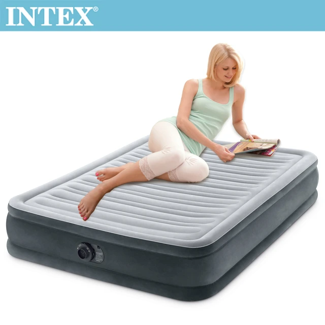 【INTEX 原廠公司貨】豪華型橫條內建電動幫浦充氣床-雙人137cm(67767)