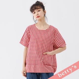 【betty’s 貝蒂思】復古格紋兔兔口袋上衣(紅色)