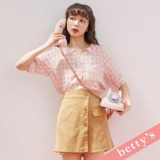 【betty’s 貝蒂思】腰鬆緊斜接排釦褲裙(卡其色)