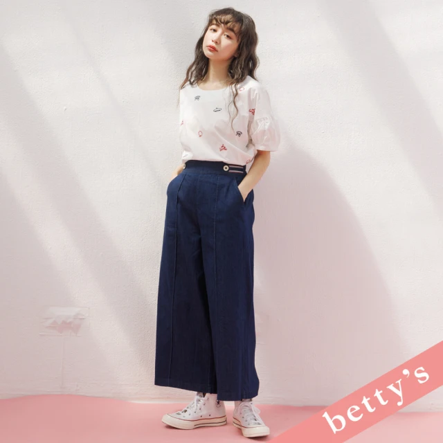 betty’s 貝蒂思 腰鬆緊壓褶牛仔寬褲(牛仔藍)