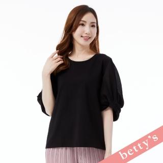 【betty’s 貝蒂思】雪紡百摺澎澎袖T-shirt(黑色)