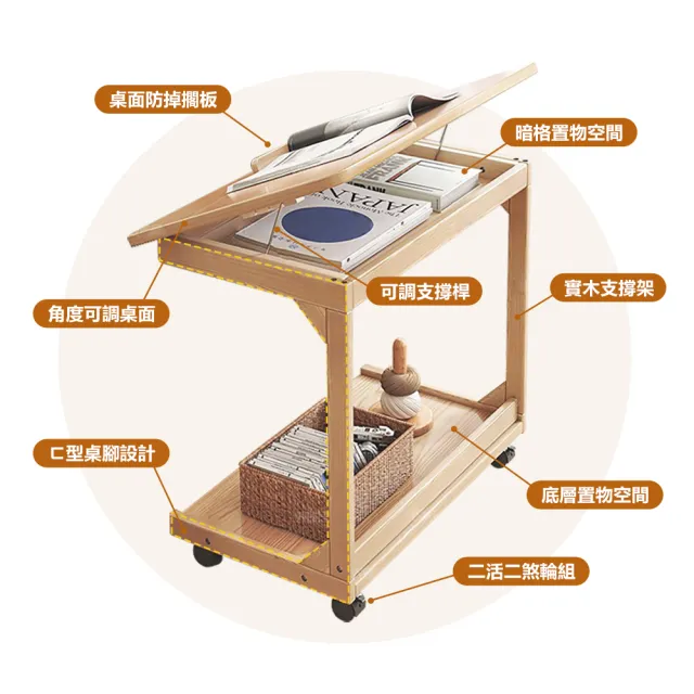 【居家cheaper】翻蓋暗格移動式可調邊桌(茶几桌/書桌架/樂譜架/床邊桌/沙發邊桌/客廳邊桌/小型書桌/畫桌)