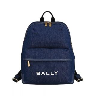 【BALLY】Bar經典字母LOGO帆布拼接牛皮後背包(深藍)