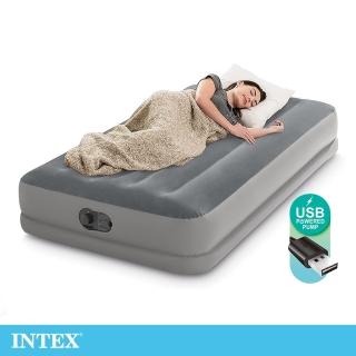 【INTEX 原廠公司貨】雙層單人加大充氣床-寬99cm-USB電源-內建電動幫浦(64112)