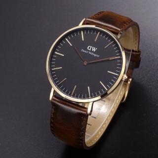 【Daniel Wellington】Daniel Wellington皮革風格時尚腕錶咖啡+玫瑰金-40mm-DW00100125