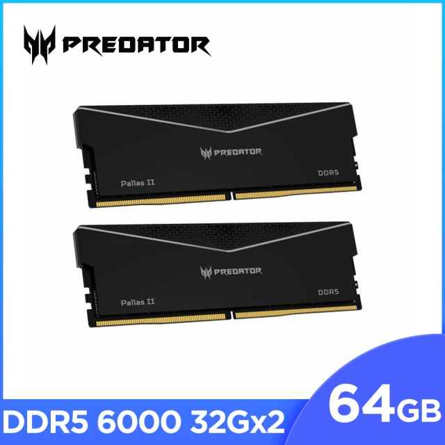 【Acer 宏碁】Predator PallasII DDR5-6000 64GB超頻桌上型記憶體 黑色(32G*2 CL30)