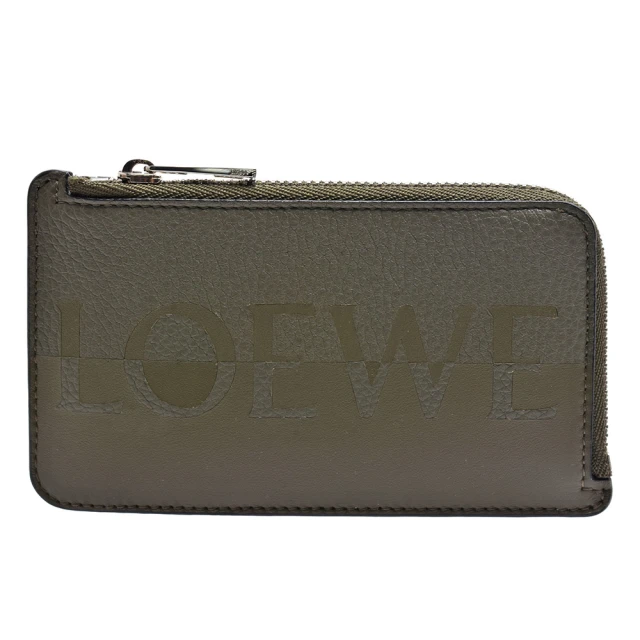 LOEWE 羅威 經典品牌LOGO小牛皮拉鍊卡夾/零錢包(軍綠色C314Z40X02-4158)