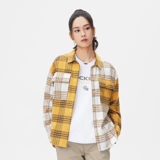 【Dickies】女款黃白格紋純棉胸前雙口袋長袖襯衫｜DK010837D81