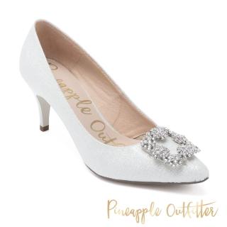 【Pineapple Outfitter】Shining Pixel 璀璨名媛 方鑽飾釦尖頭高跟鞋(白色)